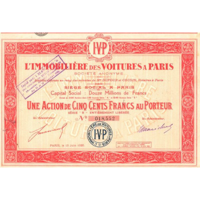 L'Immobilière des Voitures à Paris - IVP (Act 500 F)