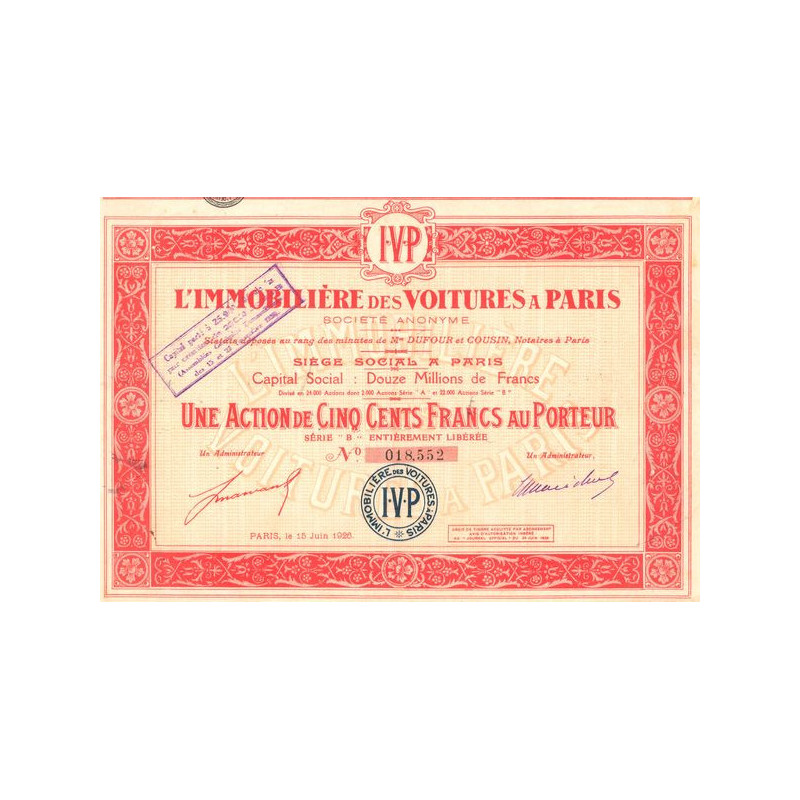L'Immobilière des Voitures à Paris - IVP (Act 500 F)