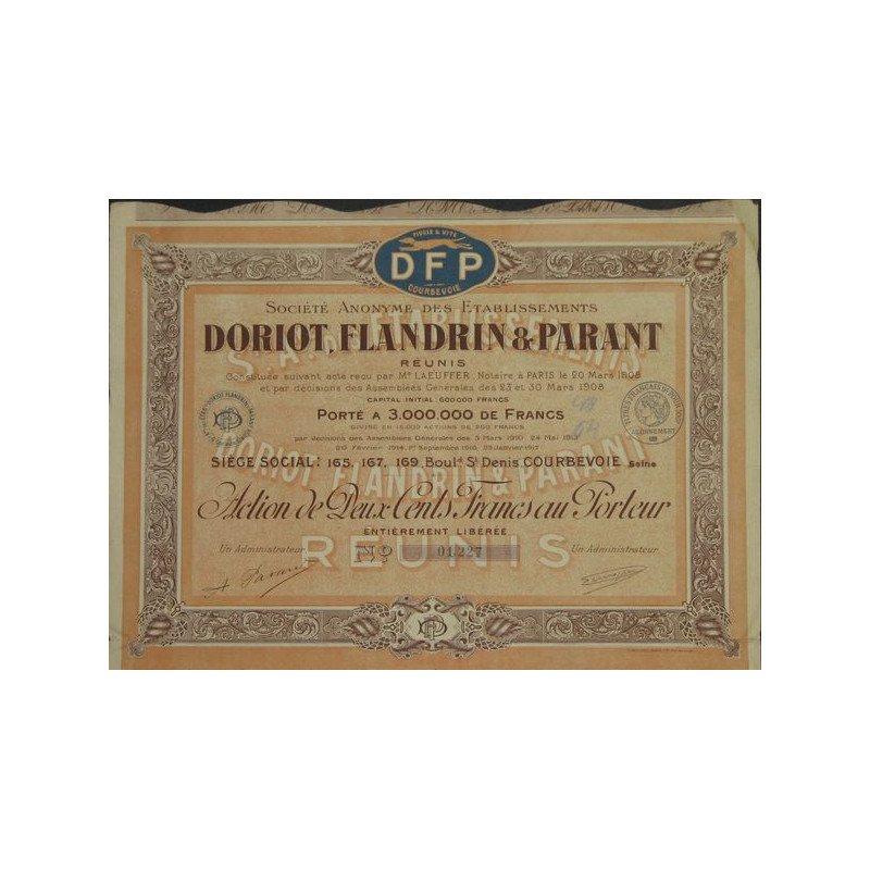 S.A. des Ets Doriot Flandrin et Parant (1917)