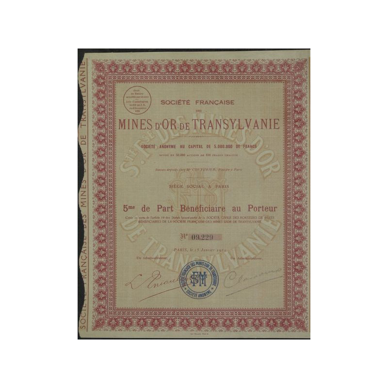 Sté Française des Mines d'Or de Transylvanie (5ème PB)