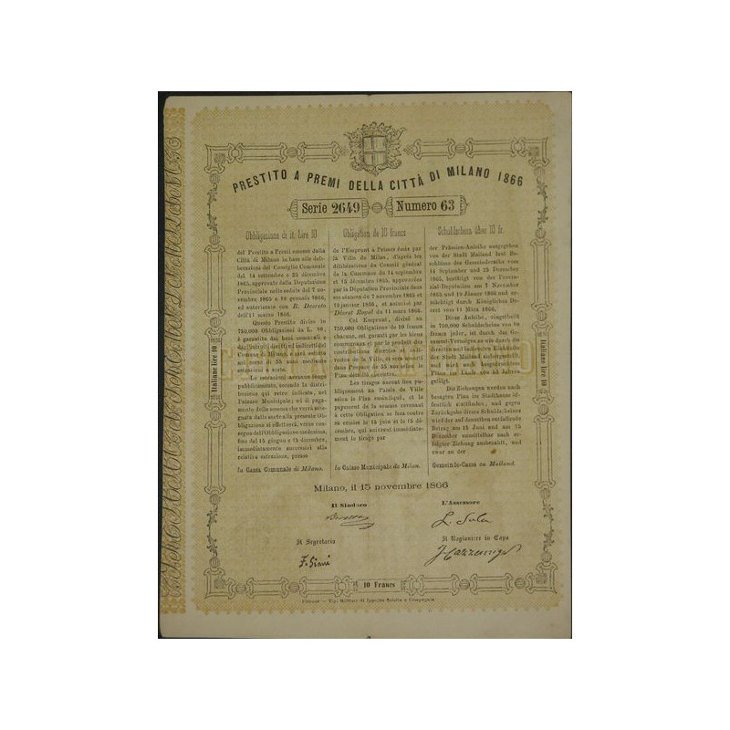 Prestito a Premi della Citta di Milano 1866