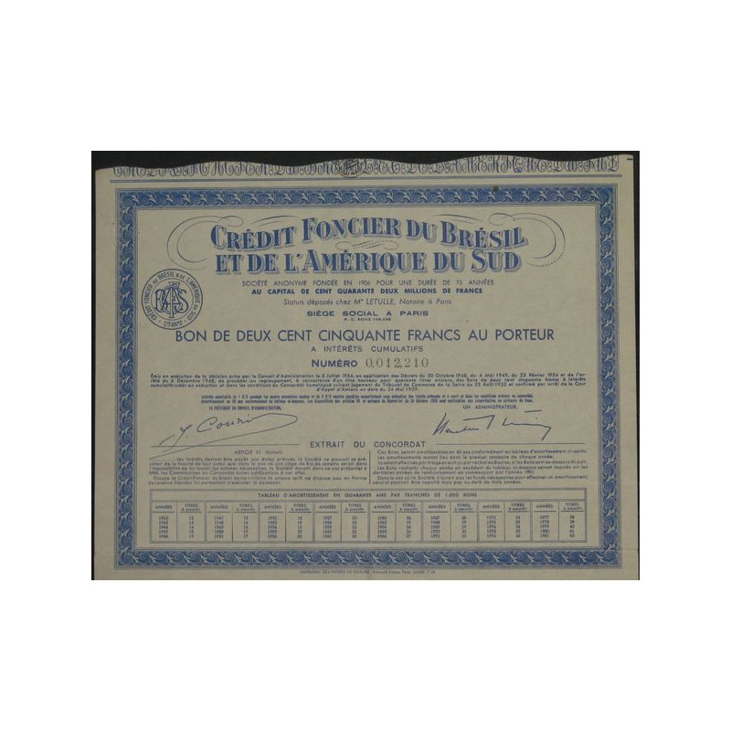 Crédit Foncier du Brésil et de l'Amérique du Sud (Bon 250 F)