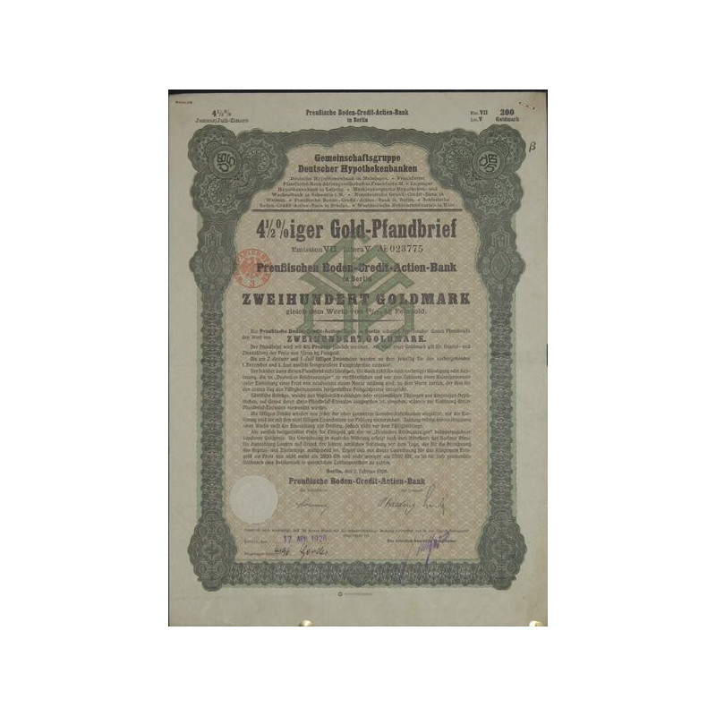 4 1/2 % Gold-Pfandbrief Emission XVI der Norddeurschen Grund-Credit-Bank in Berlin 200 GoldMark