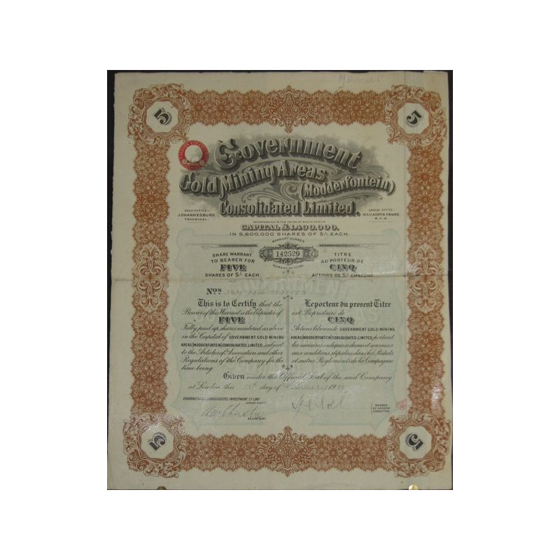 Government Gold Mining Areas (Modderfontein) Consolidated Ltd (5 Act)