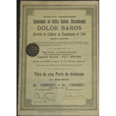 Dolok Baros Sté de Culture de Caoutchouc et Café (Dividende)