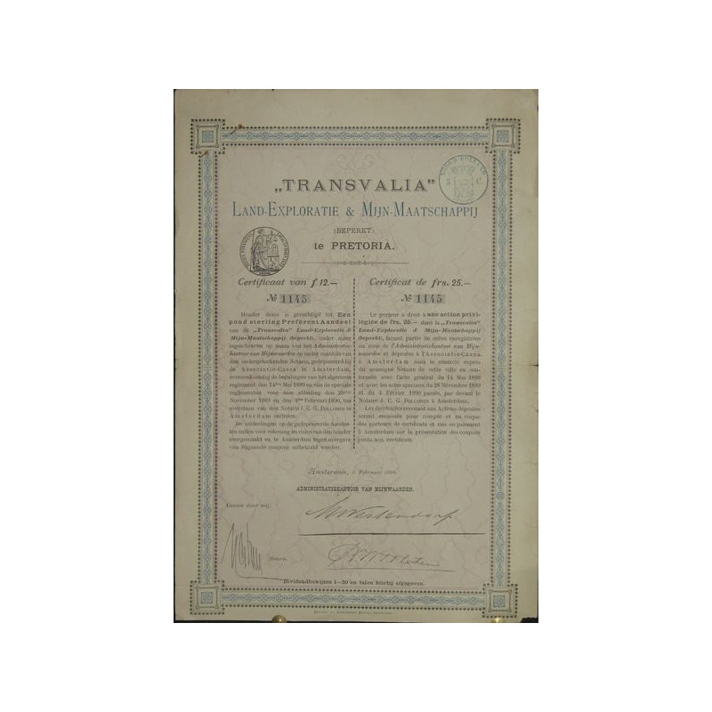 "Transvalia" Land - Exploratie & Mijn-Maatschappij (25 F)