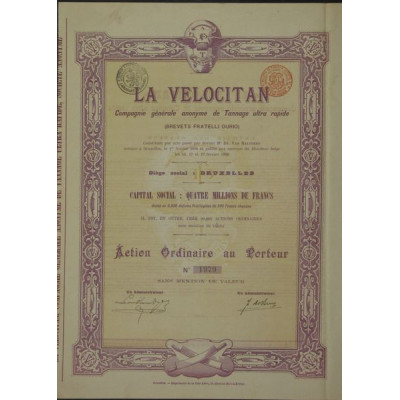 La Velocitan - Cie Gale Anonyme de Tannage Ultra Rapide (Brevets Fratelli Durio) (Act Ordin)