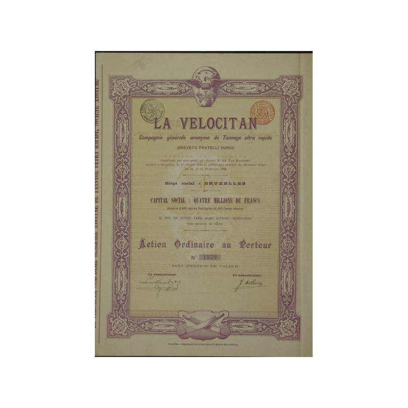 La Velocitan - Cie Gale Anonyme de Tannage Ultra Rapide (Brevets Fratelli Durio) (Act Ordin)