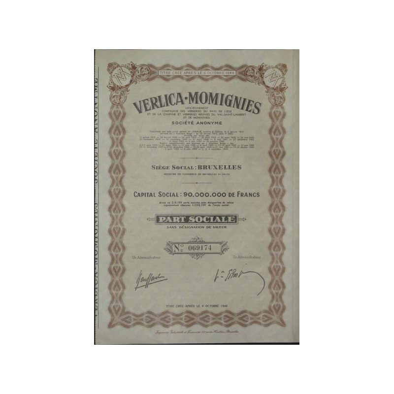 Verlica-Momignies (Anc Cie des Verreries du Pays de Liège et de la Campine et Verreries réunies du Val-Saint-Lambert et de Momig