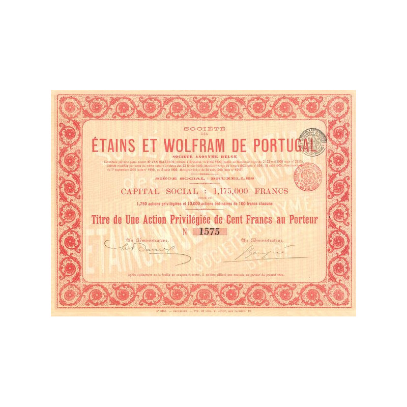 Sté des Etains et Wolfram de Portugal (Act Privil 100 F)