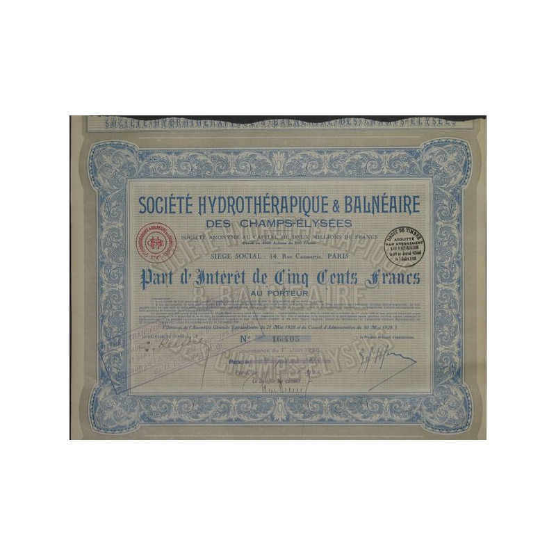 Sté Hydrothérapique & Balnéaire des Champs-Elyséées