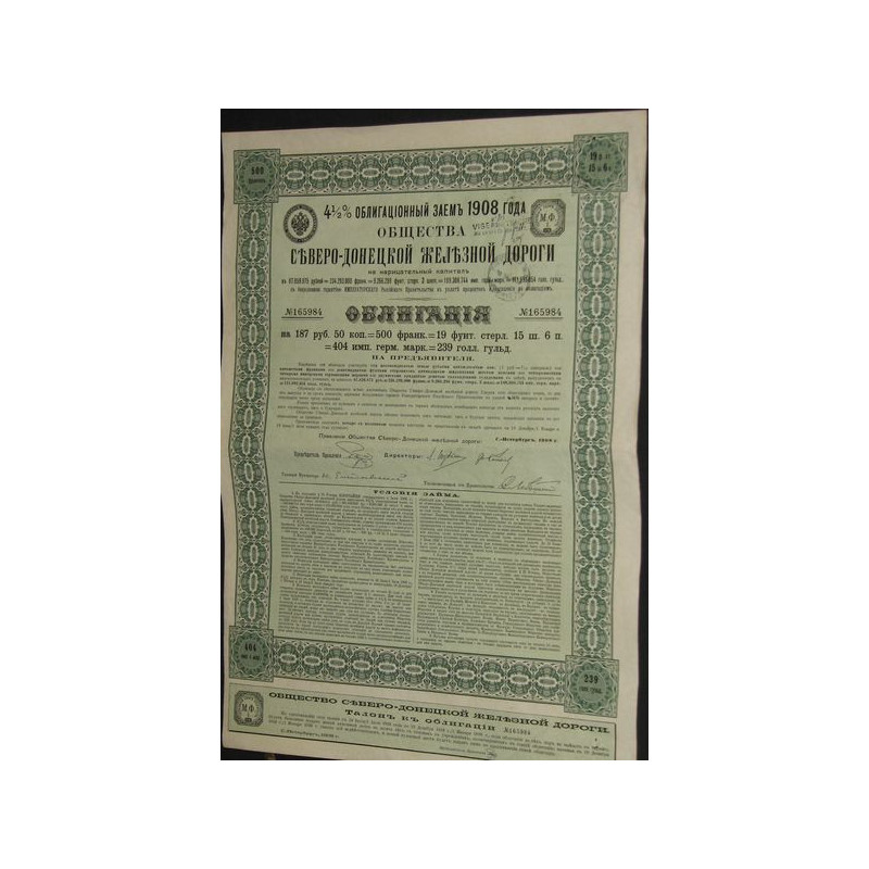 Cie du Chemin de Fer du Nord-Donetz - Emprunt-Obligations 4 1/2% 1908