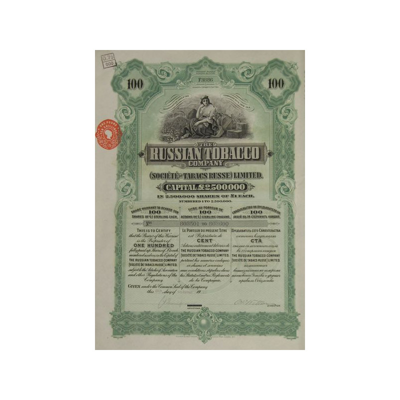 Sté de Tabacs Russe - The Russian Tobacco Cy (100 Act) 1915