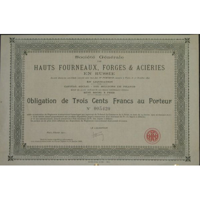 Sté Gale de Hauts Fourneaux Forges & Aciéries en Russie