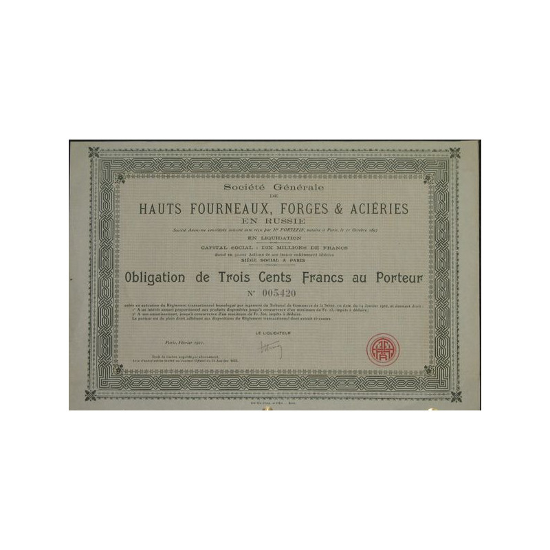 Sté Gale de Hauts Fourneaux Forges & Aciéries en Russie