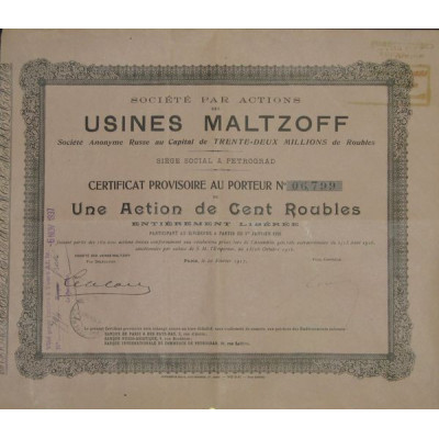 Sté par actions des Usines Maltzoff - Certif