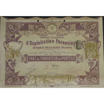 Sté Française d'Exploitation Forestière Werkh-Petchora (Russie) (Concession d'Etat)