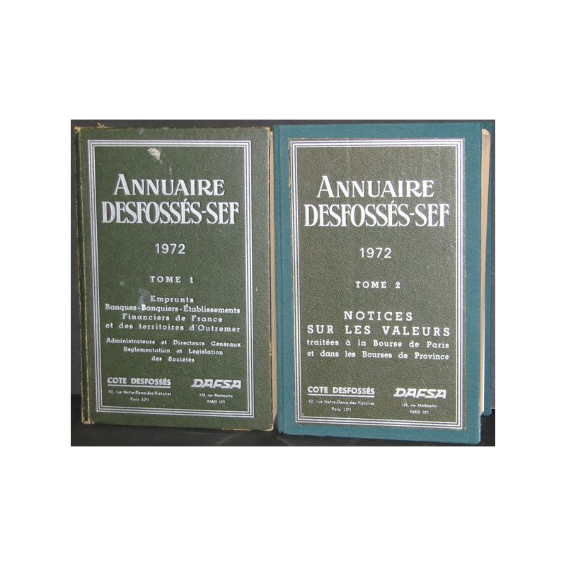 Annuaire Desfossés-SEF - Notices sur les Valeurs traitées à la Bourse de Paris et dans les Bourses de Province - Tomes 1 et 2 - 