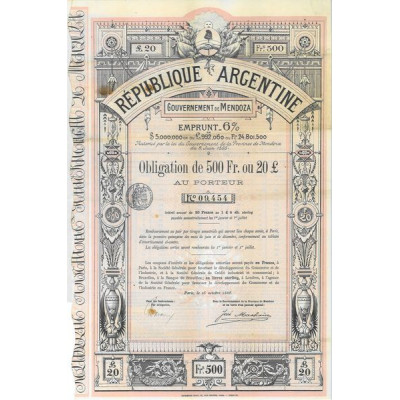Emprunt 6 % - Gvt de Mendoza - République d'Argentine