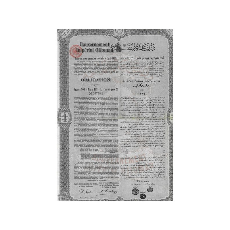 Gvt Impérial Ottoman Emprunt avec garanties spéciales 4% de 1903