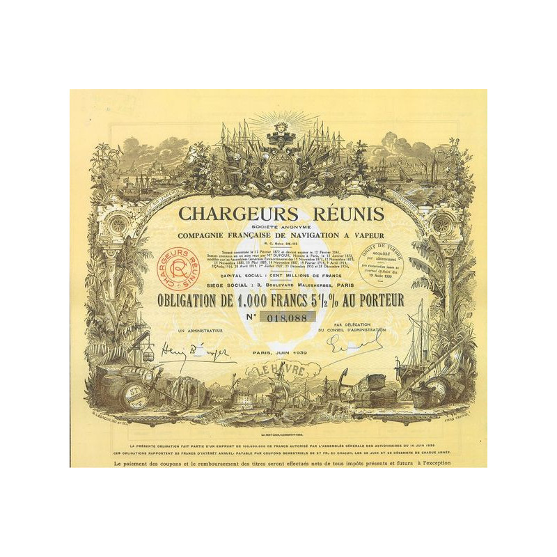 Chargeurs Réunis - Cie Française de Navigation à Vapeur (Obl 1000F 5 1/2 %)