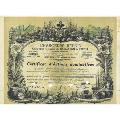 Chargeurs Réunis - Cie Française de Navigation à Vapeur (Certif)