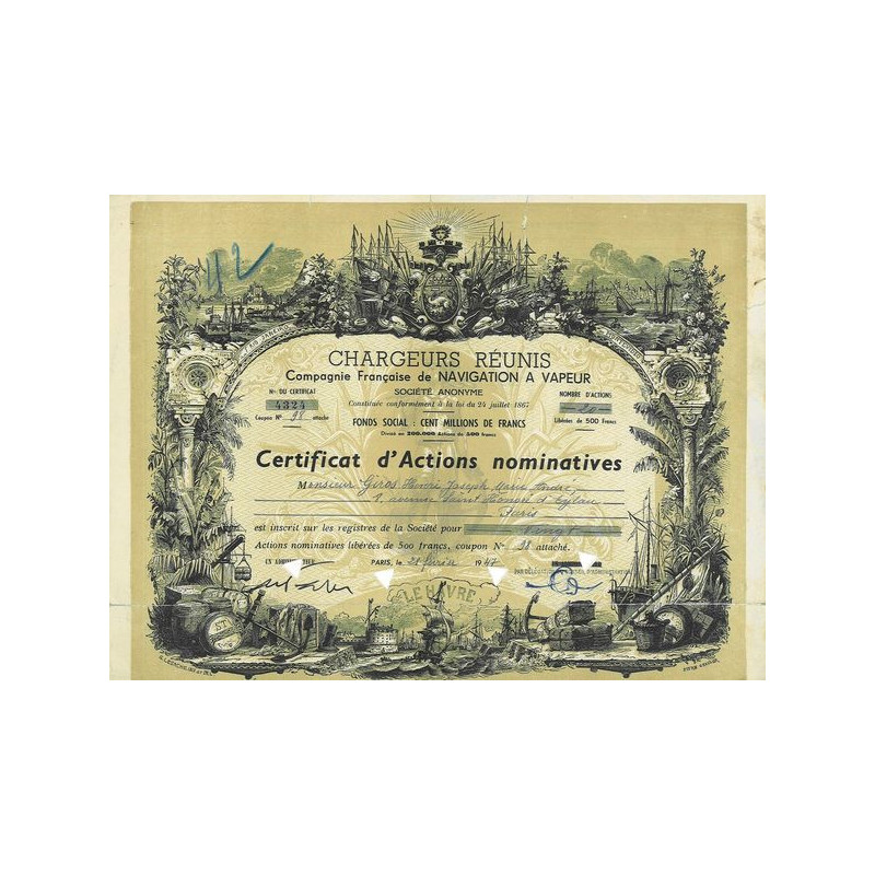 Chargeurs Réunis - Cie Française de Navigation à Vapeur (Certif)