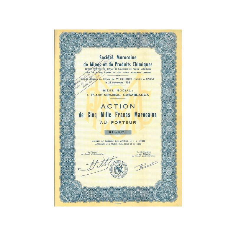 Sté Marocaine de Mines et de Produits Chimiques (Act 5000 Marocains)