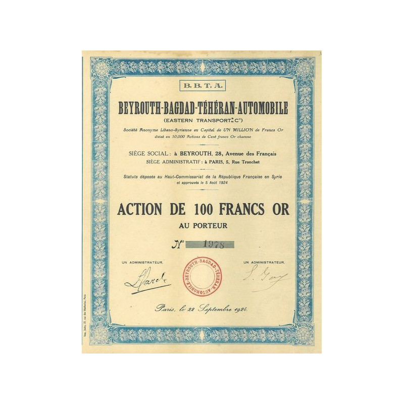 B.B.T.A. Beyrouth-Bagdad-Téhéran-Automobiles (Eastern Transport Cie)