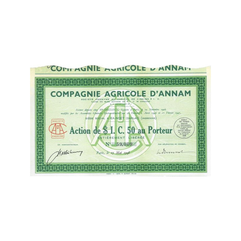 Cie Agricole d'Annam ($ I.C. 50)