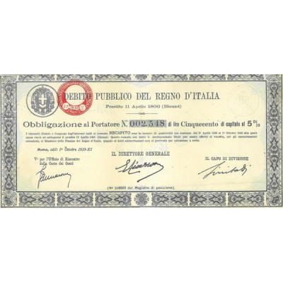 Debito Pubblico del Regno d'Italia (500 lires)