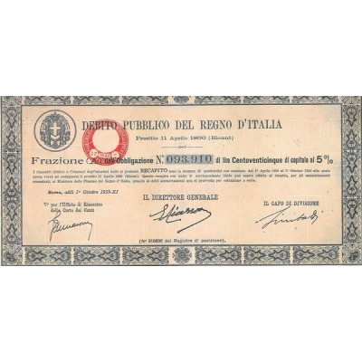 Debito Pubblico del Regno d'Italia (125 lires)
