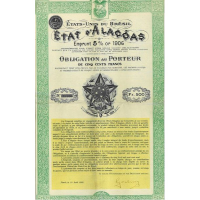 Etats-Unis du Brésil - Etat d'Alagôas - Emprunt 5 % or 1906