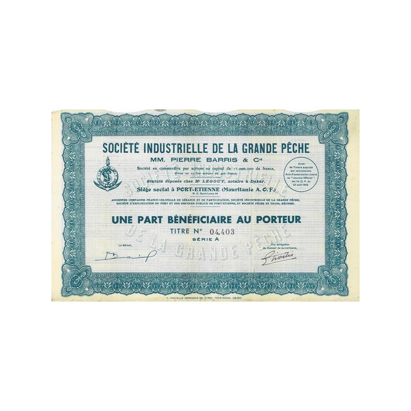 Sté Industrielle de la Grande Pêche - MM. Pierre Barris & Cie