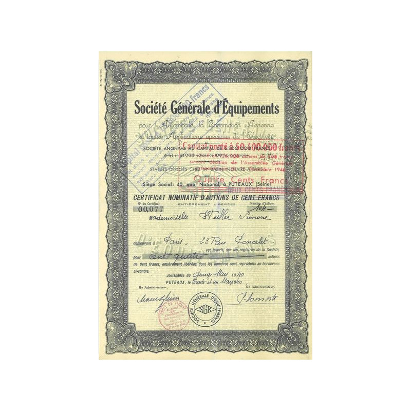 Sté Gale d'Equipements pour l'Automobile la Locomotion Aérienne et toutes Applications Spéciales à l'Electricité