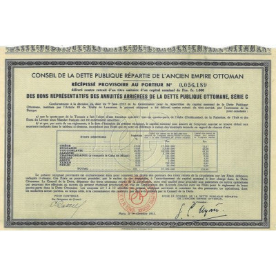 Bons Représentatifs des Annuités Arriérées de la Dette Publique Ottomane "Série C" 1933