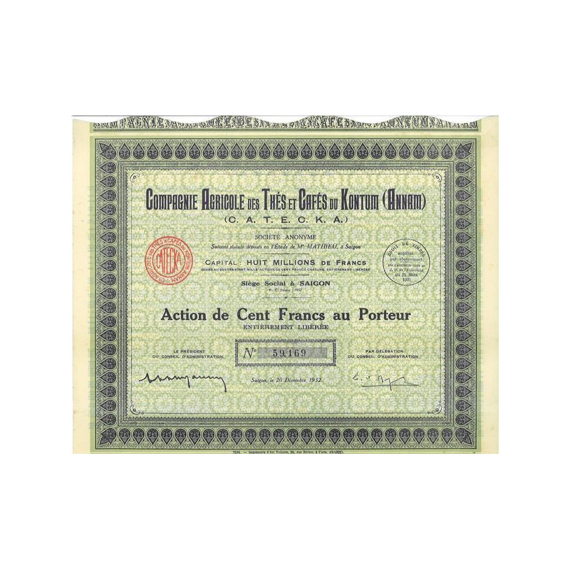 Cie Agricole des Thés et Cafés du Kontum (Annam) (C.A.T.E.C.K.A.) (Act 100 F)