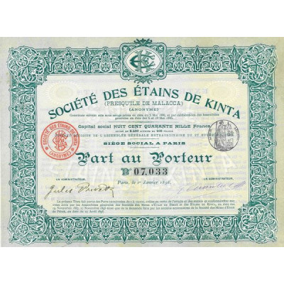 Sté des Etains de Kinta (Part au Porteur)