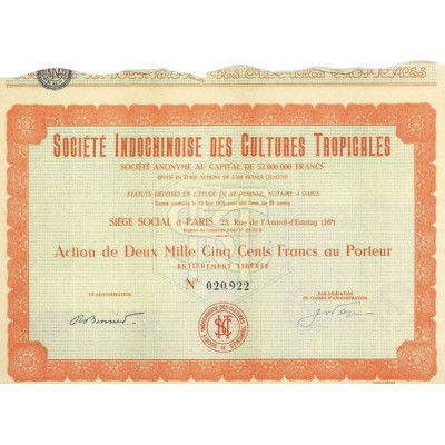 Sté Indochinoise des Cultures Tropicales (Act 2500 F)