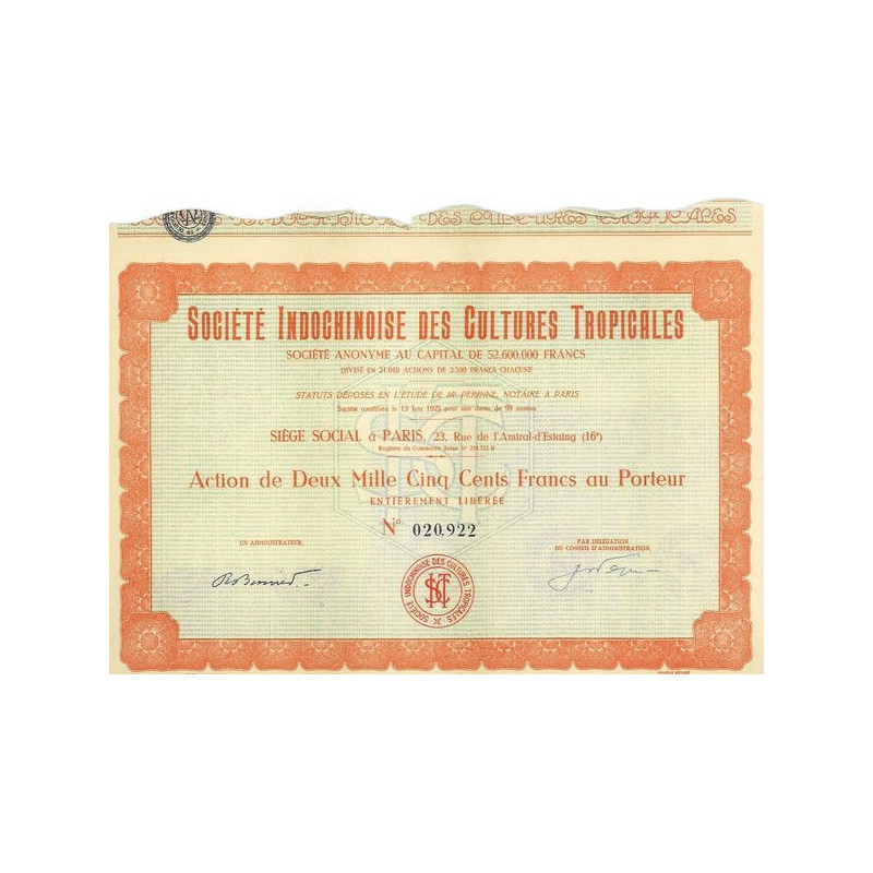 Sté Indochinoise des Cultures Tropicales (Act 2500 F)