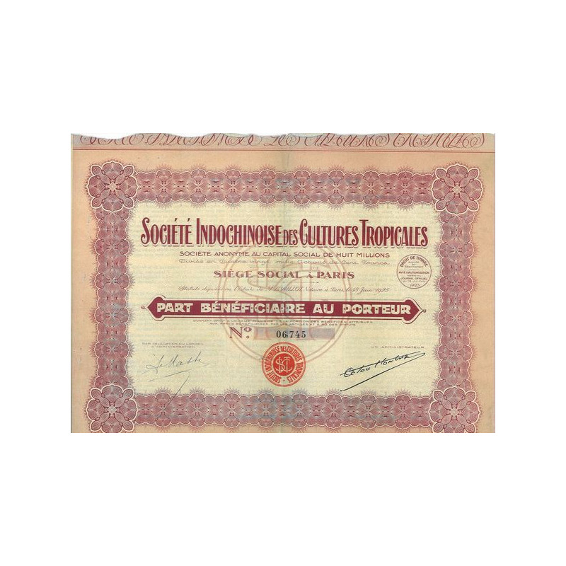 Sté Indochinoise des Cultures Tropicales (PB)