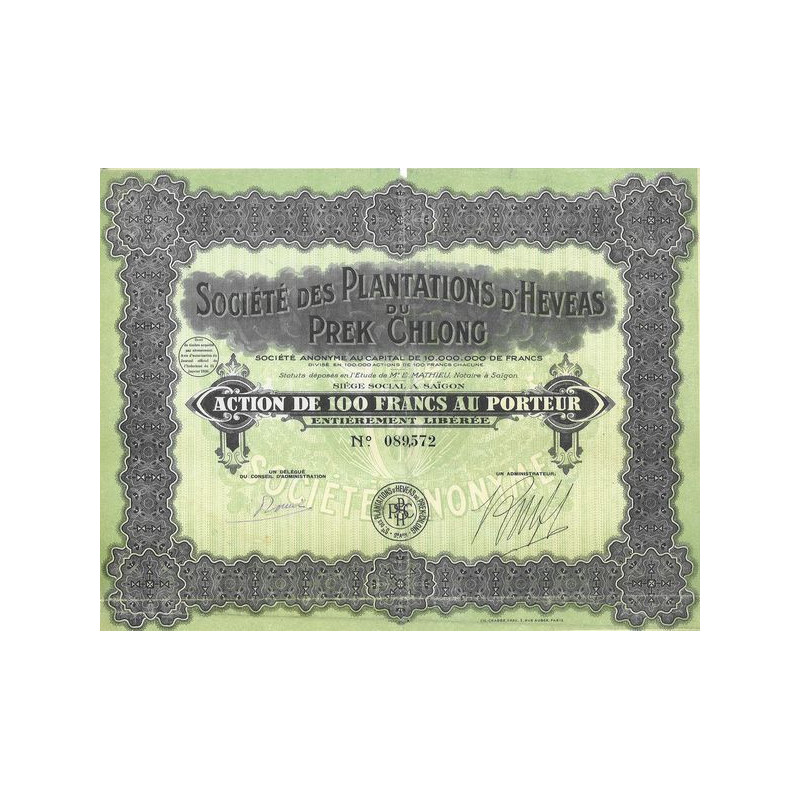 Sté des Plantations d'Heveas du Prek Chlong (Act 100 F)