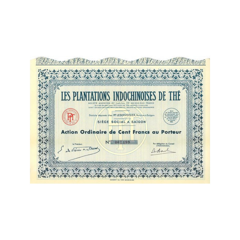 Les Plantations Indochinoises de Thé (Act Ordin 100 F)