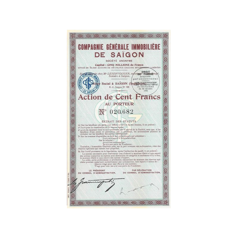 Cie Gale Immobilière de Saïgon (Act 100 F)