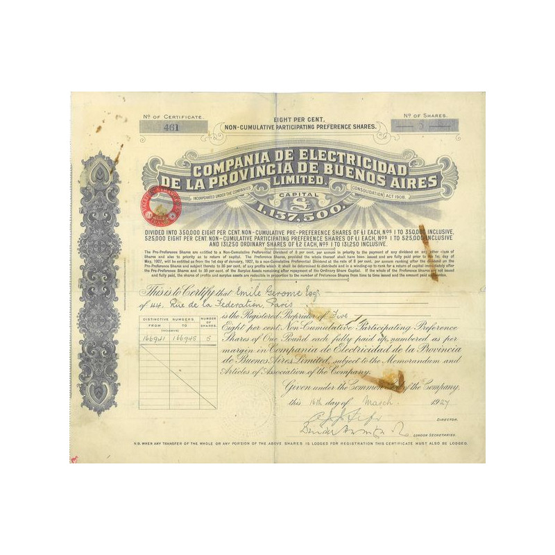 Cia de Electricidad de la Provincia de Buenos Aires Ltd (Pre-participative)