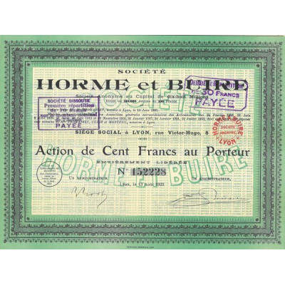 Sté Nlle des Ets de l'Horme et de la Buire (Act 100 F)(verte)