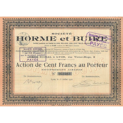 Sté Nlle des Ets de l'Horme et de la Buire (Act 100 F)(marron)