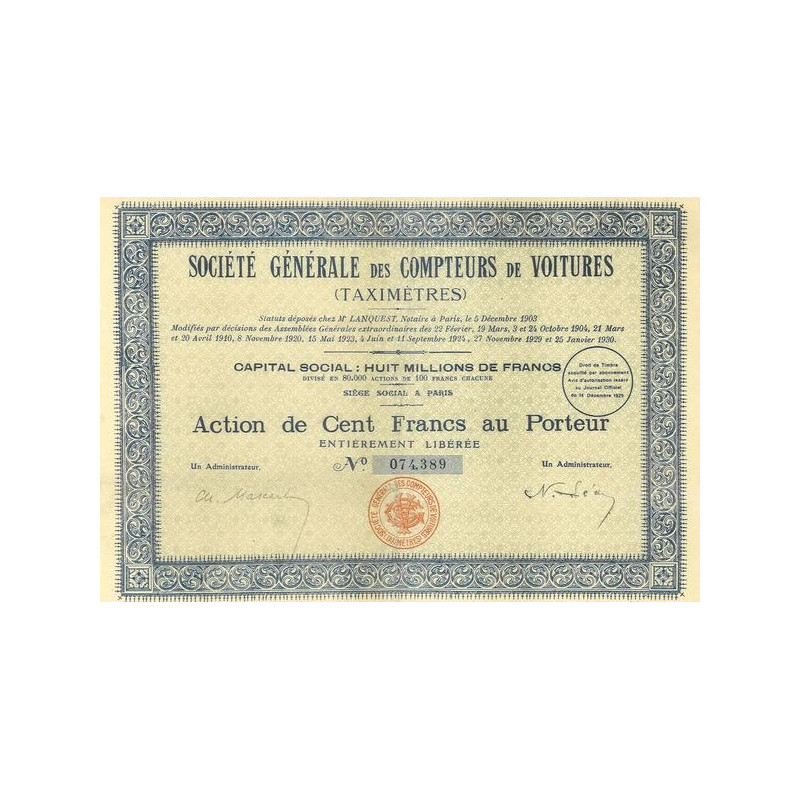 Sté Gale des Compteurs de Voitures (Taximètres)