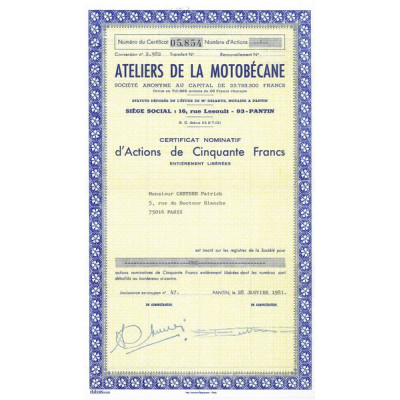 Ateliers de la Motobécane (Certif)