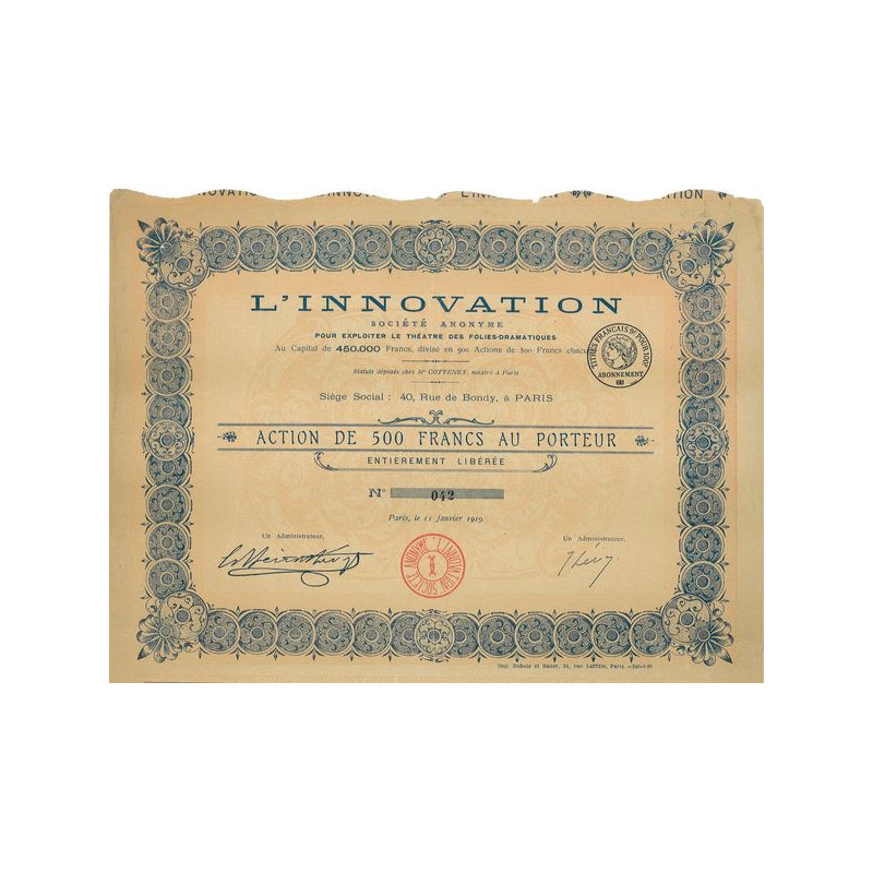 L'Innovation - S.A. Pour Exploiter le Théâtre des Folies Dramatiques